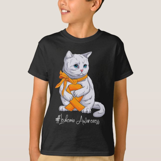 Leukemi Medvetenhet Månad Orange Ribbon Cat T Shirt (Framsida)