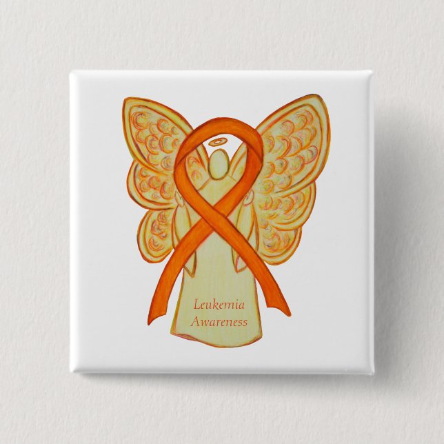 Leukemi Orange Awareness Ribbon Angel Art Stift Knapp (Framsida)