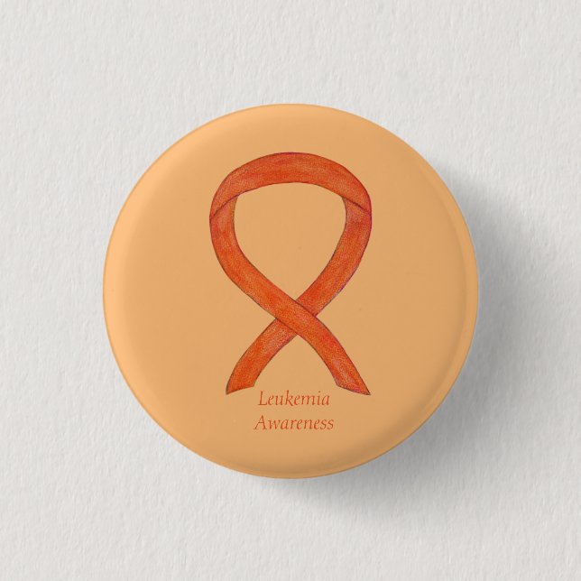 Leukemi Orange Awareness Ribbon Anpassningsbar Art Knapp (Framsida)