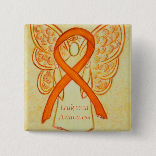 Leukemia Angel Orange Awareness Ribbon Art Stift Knapp (Framsida)