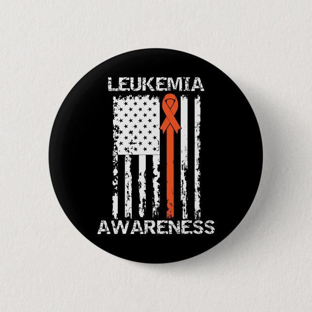 Leukemia Awareness American Flagga Orange Ribbon Knapp (Framsida)