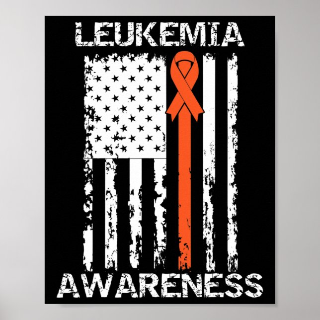 Leukemia Awareness American Flagga Orange Ribbon Poster (Framsidan)