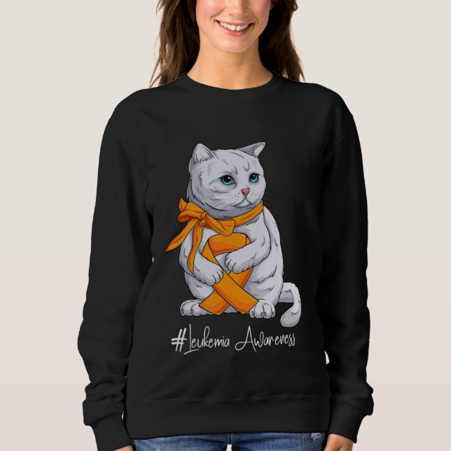 Leukemia Awareness Month Orange Ribbon Cat T Shirt (Framsida)