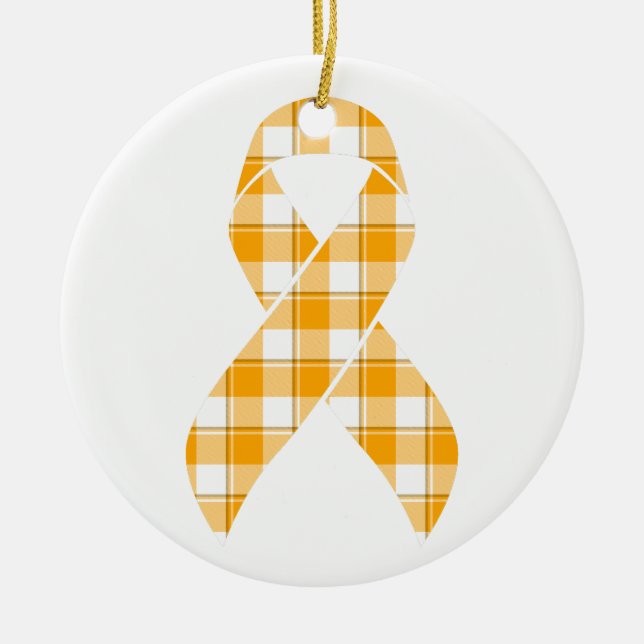 Leukemia Awareness Plaid Orange Ribbon Julgransprydnad Keramik (Framsidan)