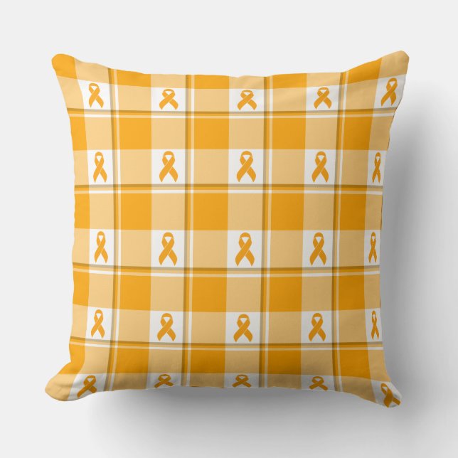 Leukemia Awareness Plaid Orange Ribbon Kudde (Framsida)
