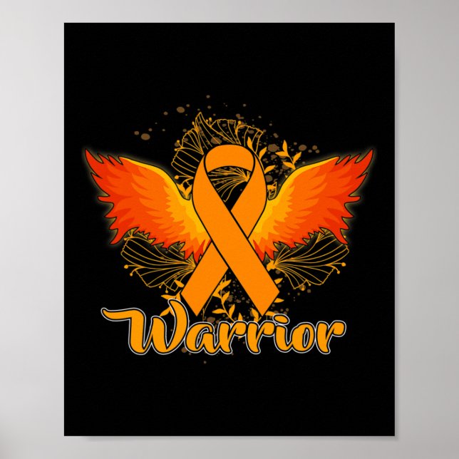 Leukemia Awareness Roligt Warrior Orange Ribbon Gi Poster (Framsidan)