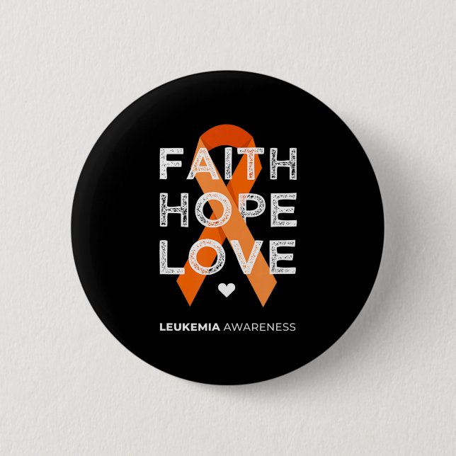 Leukemia Faith Hope Kärlek Orange Ribbon Leukemia  Knapp (Framsida)