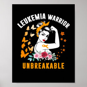 Leukemia Medeness Strong Warrior Woman Orange Rib Poster