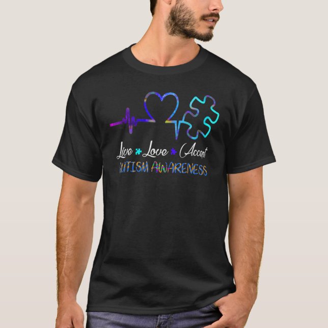 Lev, Älska, Acceptera, Autism Acceptans T Shirt (Framsida)