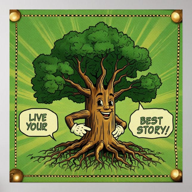 Lev din bästa historia! - Tecknad Motivational Trä Poster (Framsidan)