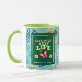 Lev ditt bästa liv-mugg – Elegant grön blomsterins Mugg