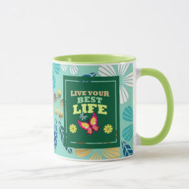 Lev ditt bästa liv-mugg – Elegant grön blomsterins Mugg