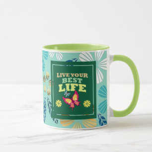 Lev ditt bästa liv-mugg – Elegant grön blomsterins Mugg