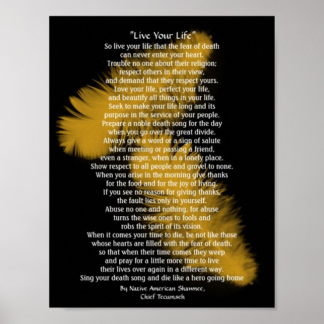 "Lev ditt liv" Golden-fjädrar, Chief Tecumseh Poster (Framsidan)