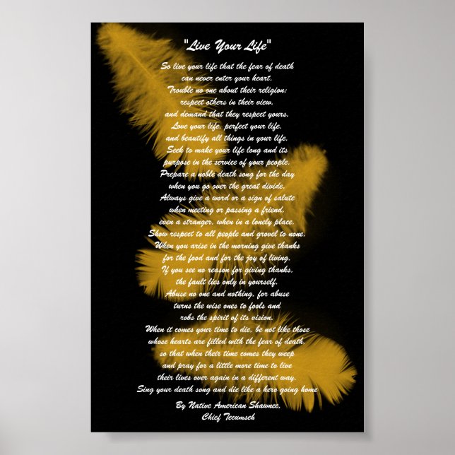 "Lev ditt liv" Golden-fjädrar, Chief Tecumseh Poster (Framsidan)