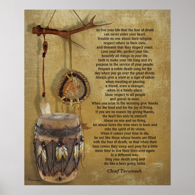 "Lev ditt liv" Tecumseh Dreamcatcher och Drum Poster (Framsidan)