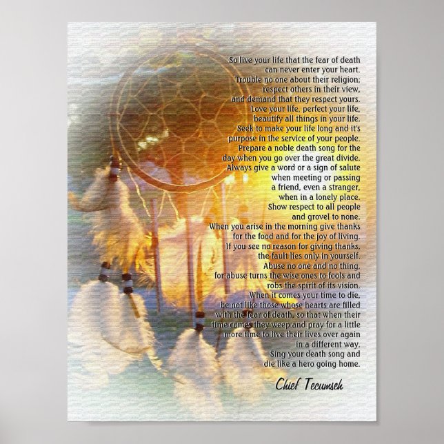 "Lev ditt liv" Tecumseh Dreamcatcher sunset Poster (Framsidan)