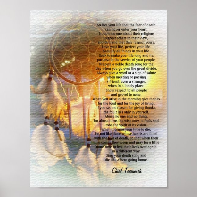 "Lev ditt liv" Tecumseh Dreamcatcher sunset Poster (Framsidan)