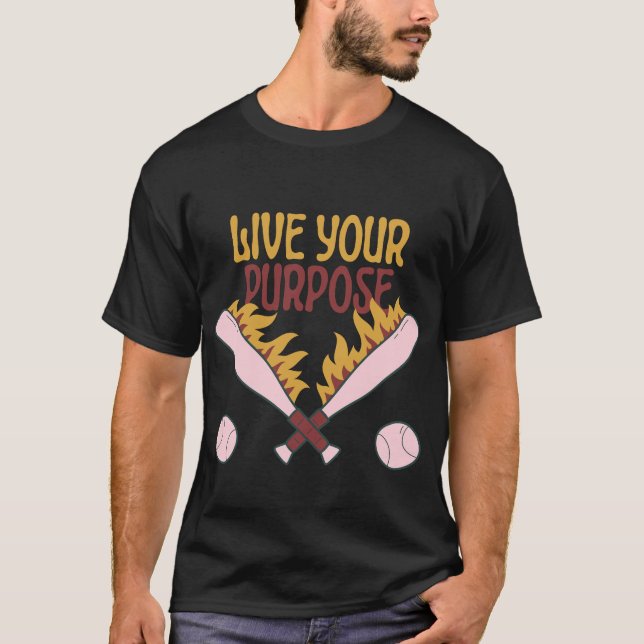 Lev ditt syfte Retro baseboll eld T-Shirt (Framsida)
