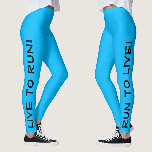 Lev för att springa! Spring för att leva! Blå söta Leggings (Right Side/Left Side)