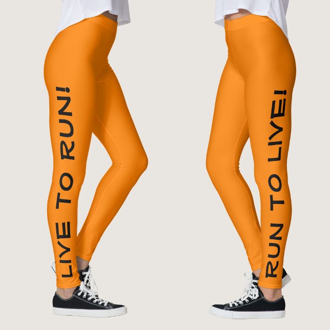 Lev för att springa! Spring för att leva! Söt oran Leggings (Right Side/Left Side)