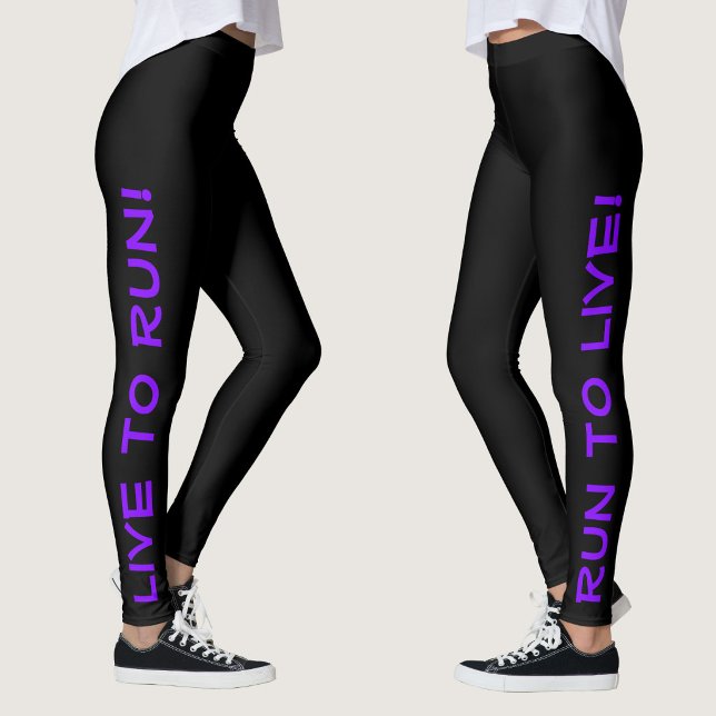 Lev för att springa! Spring för att leva! Svart &  Leggings (Right Side/Left Side)