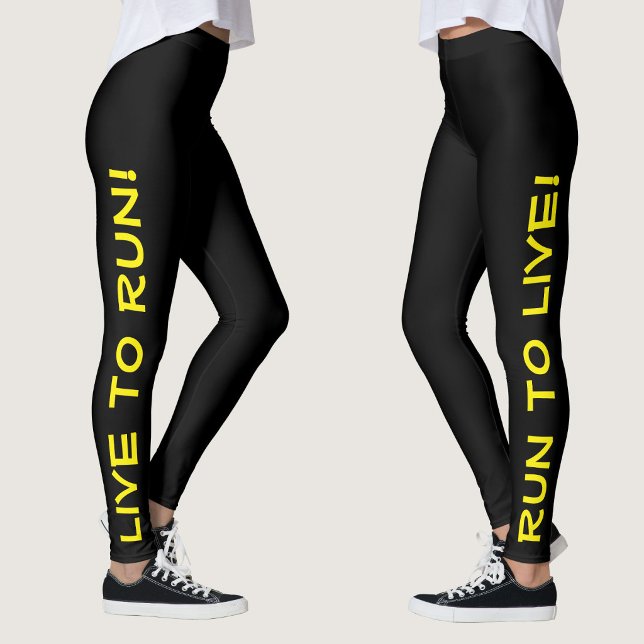 Lev för att springa! Spring för att leva! Svart &  Leggings (Right Side/Left Side)