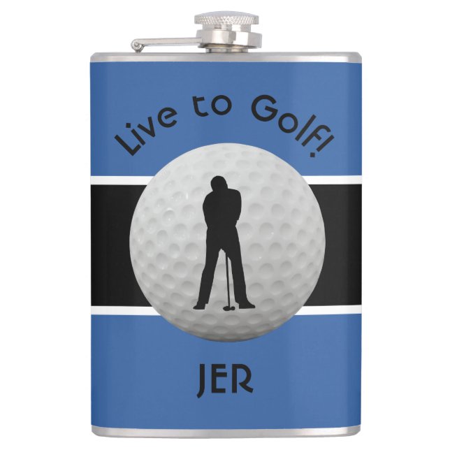 Lev för golfcitat Monogram initialer Blå Svart Fickplunta (Framsidan)