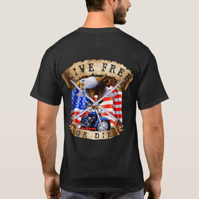 Lev Fri eller Dö, Motorcykel Patriot, Örn, T Shirt (Baksida)