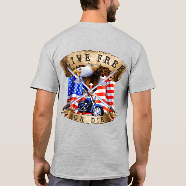 Lev Fri eller Dö, Motorcykel Patriot, Örn, T Shirt (Baksida)