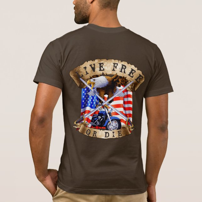 Lev Fri eller Dö, Motorcykel Patriot, Örn, T Shirt (Baksida)