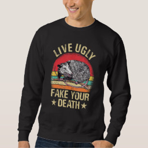 Lev ful Falska din död Retro Vintage Opossum Fu Lång Ärmad Tröja