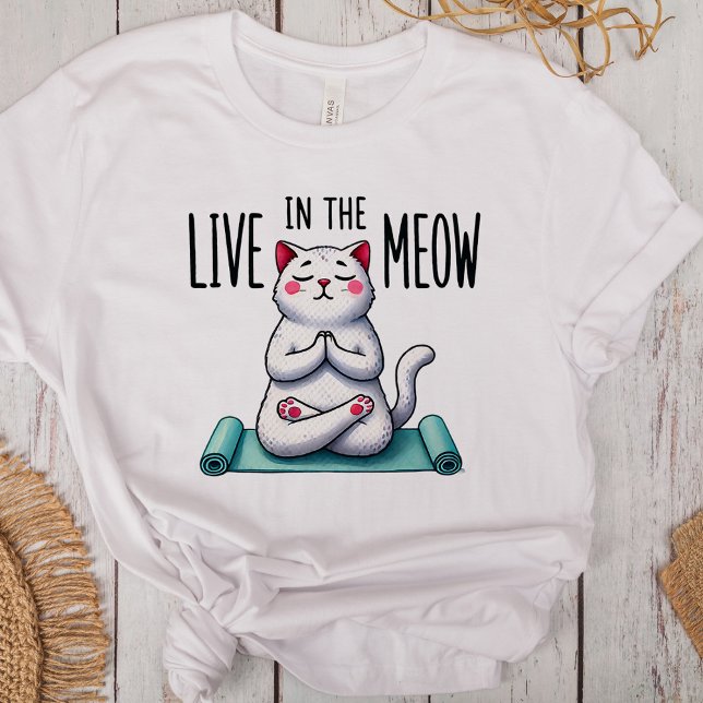 "Lev i Meow" Funny Cat Lovers T Shirt ("Live in the Meow" Funny Cat Lovers Tri-Blend Shirt on a desk with boho decoration)