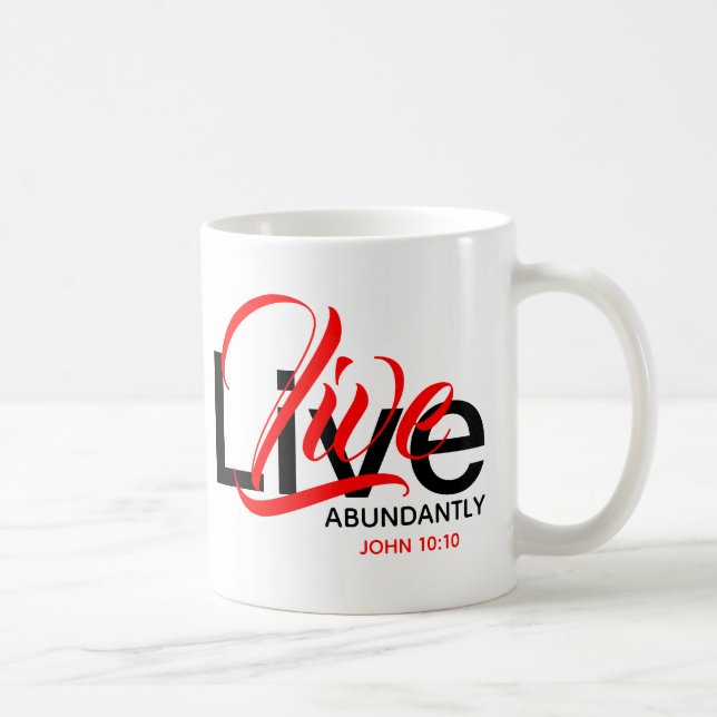 Lev i överflöd Johannes 10:10 Livsmonogram Skrift Kaffemugg (Höger)