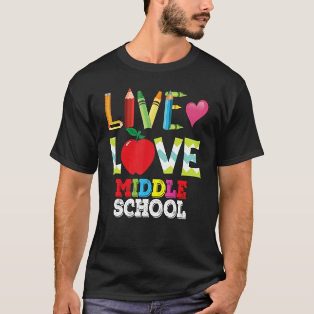 Lev Kärlek Mitten skollärare Student tillbaka till T Shirt (Framsida)