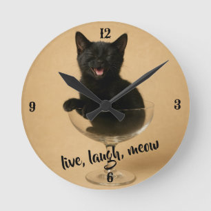Lev la mej - Rolig Katt Rund Klocka
