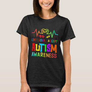 Lev Le acceptera Autism Acceptans Rainbow Hjärt De T Shirt