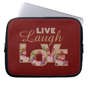 Lev, Le, Älska Rustikalt Blommotiv på Burgunderröd Laptop Fodral