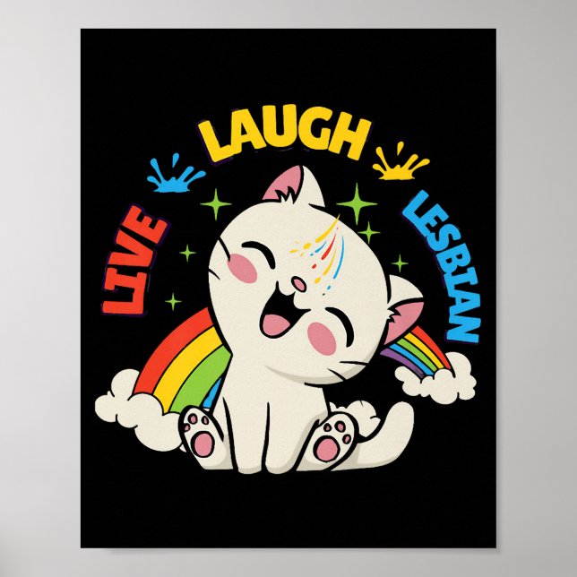Lev Le Lesbisk Flagga Regnbåge Katt Pride Månad Ki Poster (Framsidan)