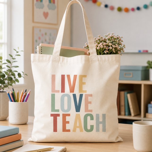 Lev Leera Regnbåge Lärare Tacksamhet Tygkasse (Live Love Teach Rainbow Teacher Appreciation Tote Bag)