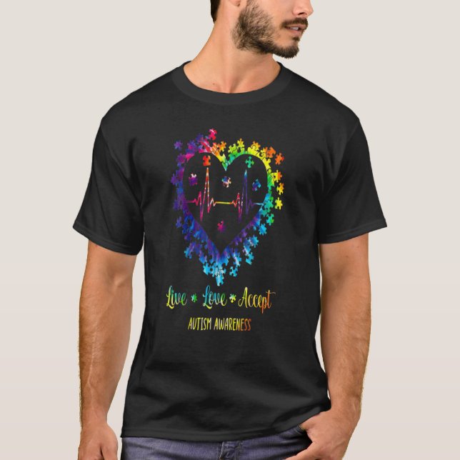 Lev Leva Acceptera Autism Acceptans Autism Hjärta  T Shirt (Framsida)