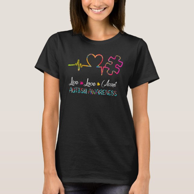 Lev Leva Acceptera Autism Medvetenhet Stöd T Shirt (Framsida)