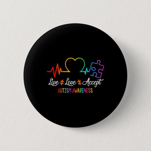 Lev Leva Acceptera Autism Medvetenhet Tie Dye Puss Knapp (Framsida)