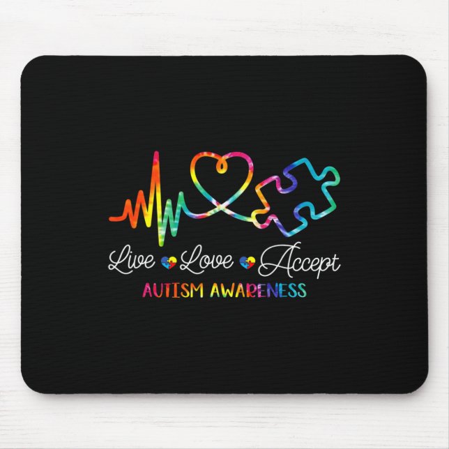 Lev Leve Acceptera Autism Medvetenhet Tie Dye Auti Musmatta (Framsidan)