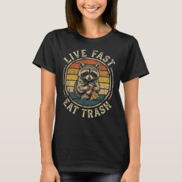 Lev snabbt ät skräp Roligt Retro Tvättbjörn T Shirt
