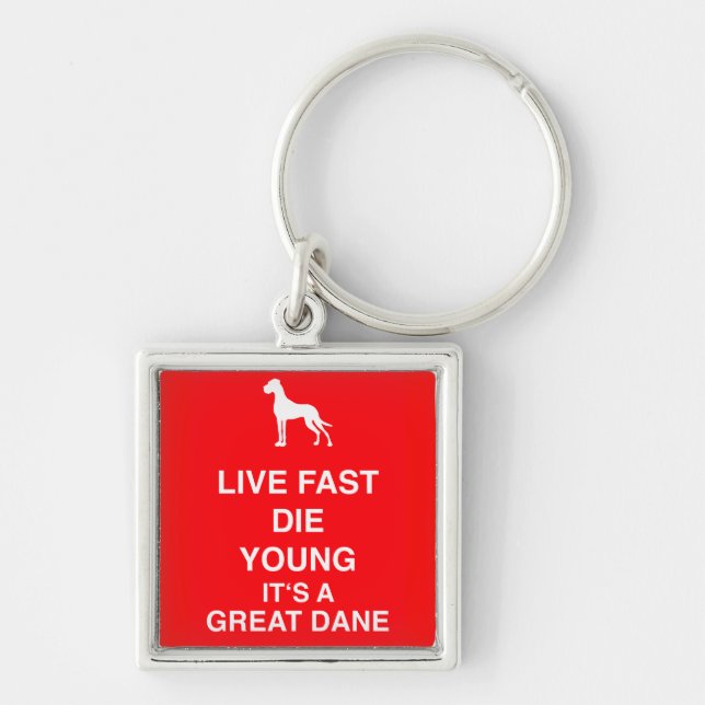 Lev som en Grand Danois Fyrkantig Silverfärgad Nyckelring (Framsidan)