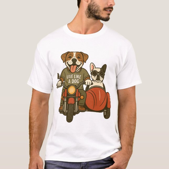 Lev som en hund motorcykel t shirt (Framsida)