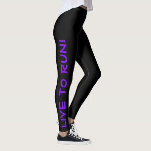 Lev till Springa! Springa till Live! Black & Lila  Leggings