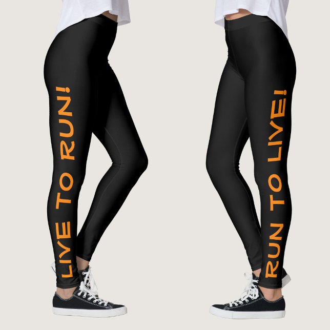 Lev till Springa! Springa till Live! Svart och Ora Leggings (Right Side/Left Side)