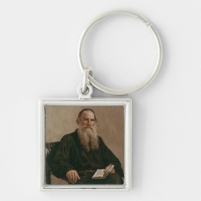 Lev Tolstoy 1887 Fyrkantig Silverfärgad Nyckelring (Framsidan)